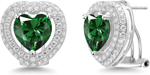 Gem Stone King 925 Sterling Silver 10MM Heart Shape Gemstone Birthstone and White Moissanite Post Clip Earrings For Women in Saudi Arabia