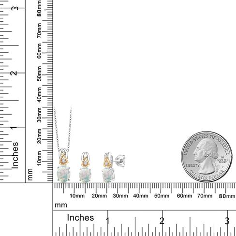 Gem Stone King 925 Silver and 10K Yellow Gold 8X6MM and 7X5MM Oval Gemstone Birthstone Pendant Earrings Set For Women With 18 Inch Chain in Saudi Arabia