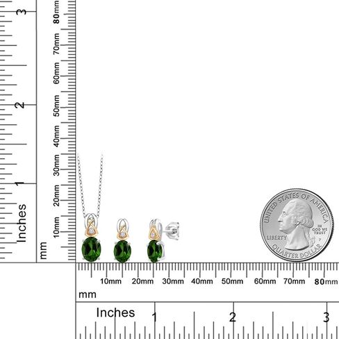 Gem Stone King 925 Silver and 10K Yellow Gold 8X6MM and 7X5MM Oval Gemstone Birthstone Pendant Earrings Set For Women With 18 Inch Chain in Saudi Arabia