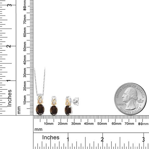 Gem Stone King 925 Silver and 10K Yellow Gold 8X6MM and 7X5MM Oval Gemstone Birthstone Pendant Earrings Set For Women With 18 Inch Chain in Saudi Arabia