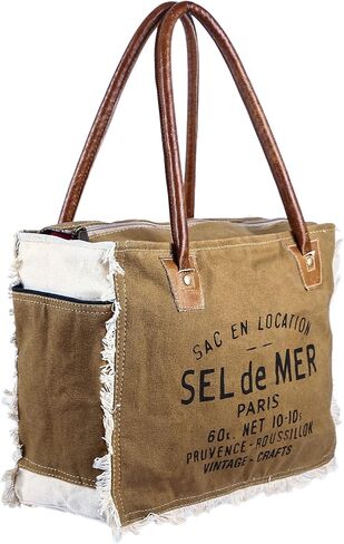 vintage crafts Bags Sel De Mer Upcycled Canvas Hand Bag Upcycled Canvas & Cowhide Tote Bag Radiant Leather Bag in Saudi Arabia