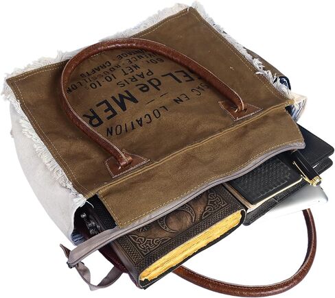 vintage crafts Bags Sel De Mer Upcycled Canvas Hand Bag Upcycled Canvas & Cowhide Tote Bag Radiant Leather Bag in Saudi Arabia