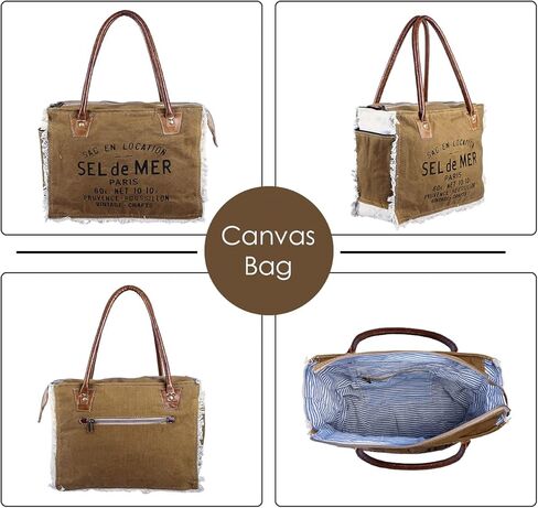 vintage crafts Bags Sel De Mer Upcycled Canvas Hand Bag Upcycled Canvas & Cowhide Tote Bag Radiant Leather Bag in Saudi Arabia
