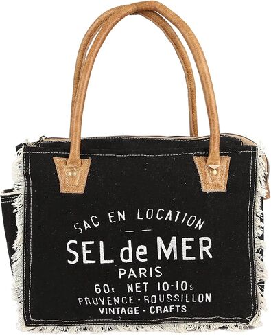 vintage crafts Bags Sel De Mer Upcycled Canvas Hand Bag Upcycled Canvas & Cowhide Tote Bag Radiant Leather Bag in Kuwait
