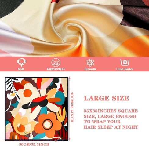 Newcotte 4 Pcs 35'' Large Square Satin Hair Scarf Silk Like Head Scarf Floral Satin Head Wrap Flower Hair Bandana Neck Scarf in Saudi Arabia