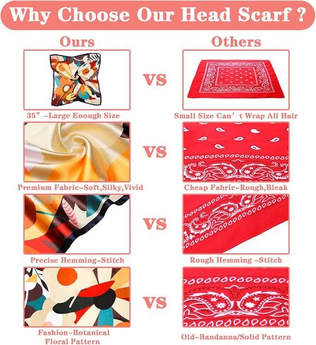 Newcotte 4 Pcs 35'' Large Square Satin Hair Scarf Silk Like Head Scarf Floral Satin Head Wrap Flower Hair Bandana Neck Scarf in Saudi Arabia