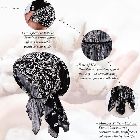 4 قطع من أغطية الرأس الكيميائية للنساء، وشاح رأس مربوط مسبقًا للسرطان من أجل تساقط الشعر in Kuwait
