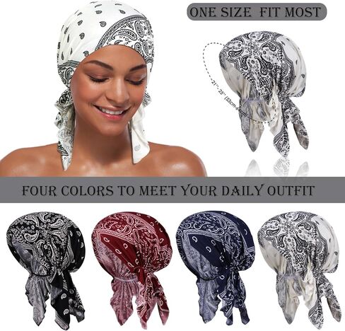 4 قطع من أغطية الرأس الكيميائية للنساء، وشاح رأس مربوط مسبقًا للسرطان من أجل تساقط الشعر in Kuwait