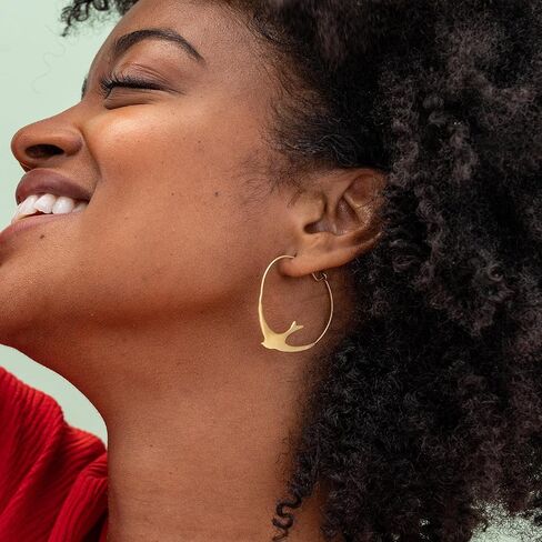 INK+ALLOY Bird Earrings for Women, Amelia Brass Circle Bird Hoop Earrings, Boho Large Statement Hoops, Handmade Jewelry for the Modern Bohemian, 1.75-Inches in Kuwait