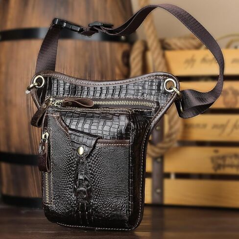 NIUCUNZH حقيبة جلدية حقيقية قطرة الساق دراجة نارية الفخذ محفظة الورك الحقيبة الخصر حزمة مراوح للنساء الرجال الأسود in Kuwait