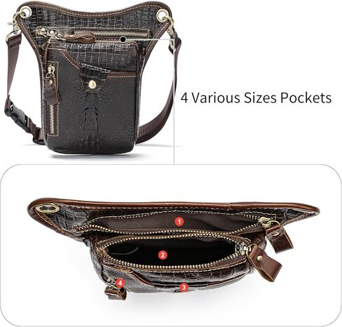 NIUCUNZH حقيبة جلدية حقيقية قطرة الساق دراجة نارية الفخذ محفظة الورك الحقيبة الخصر حزمة مراوح للنساء الرجال الأسود in Kuwait