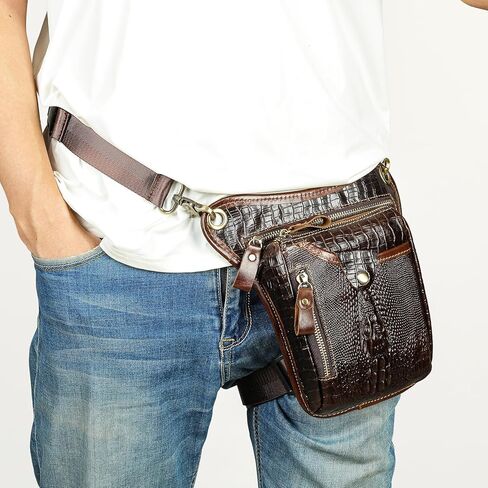 NIUCUNZH حقيبة جلدية حقيقية قطرة الساق دراجة نارية الفخذ محفظة الورك الحقيبة الخصر حزمة مراوح للنساء الرجال الأسود in Kuwait