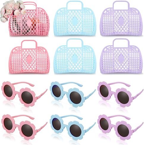 12 Pcs Jelly Bags with Sunglasses Jelly Purse Jelly Basket Reusable Tote Beach Handbags for Women in Kuwait