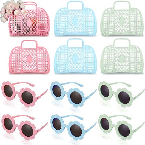 12 Pcs Jelly Bags with Sunglasses Jelly Purse Jelly Basket Reusable Tote Beach Handbags for Women in Kuwait