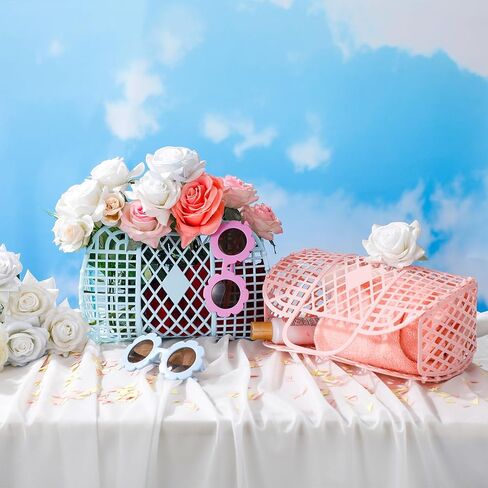 12 Pcs Jelly Bags with Sunglasses Jelly Purse Jelly Basket Reusable Tote Beach Handbags for Women in Kuwait