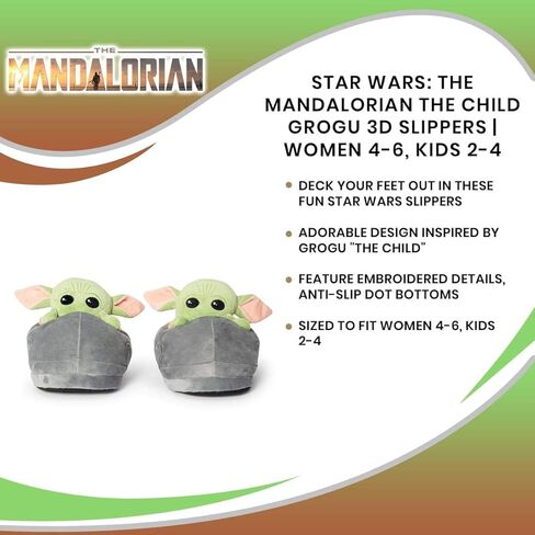 Robe Factory LLC Star Wars: The Mandalorian Child Grogu 3D Slippers | Baby Yoda-Themed Soft Plush House Shoe With Non-Slip Sole Comfortable Footwear Women Kids in Saudi Arabia