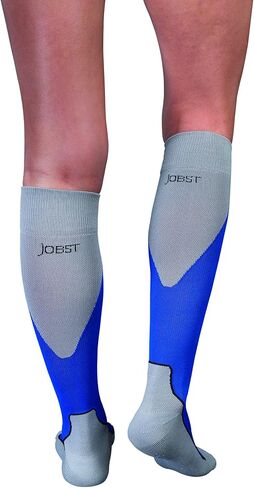 جوارب JOBST الرياضية الضاغطة 15-20 مم زئبقي، عالية حتى الركبة، مقدمة مغلقة، أزرق ملكي/رمادي، مقاس X-Large in Kuwait