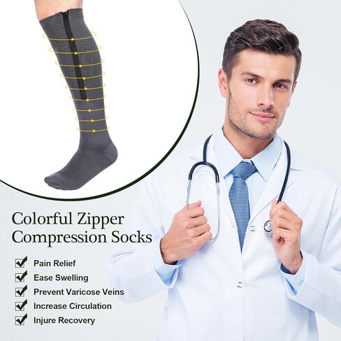 Tarpop 4 أزواج الرجال جوارب ضغط سستة ملونة 20-30mmhg جوارب ضغط مع سحاب للرجال النساء تورم وذمة in Kuwait