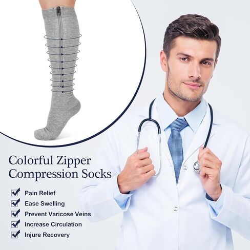 Tarpop 4 أزواج الرجال جوارب ضغط سستة ملونة 20-30mmhg جوارب ضغط مع سحاب للرجال النساء تورم وذمة in Kuwait