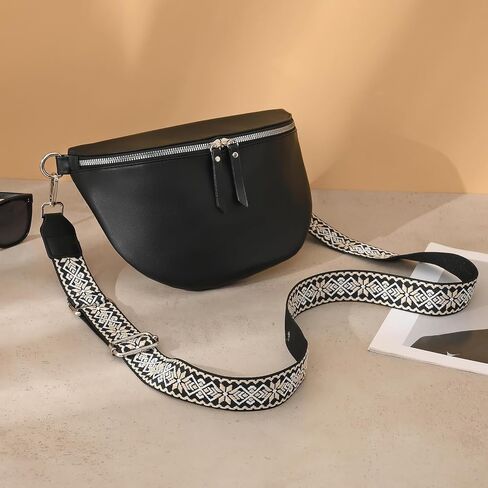 GICEY Fanny Packs للنساء حقيبة كروس بحزام للنساء مع حزام جيتار من جلد البولي يوريثان حقائب كروس للنساء بتصميم عصري لطيف للسفر كل يوم (بني) in Kuwait