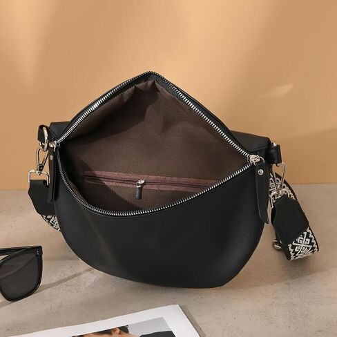 GICEY Fanny Packs للنساء حقيبة كروس بحزام للنساء مع حزام جيتار من جلد البولي يوريثان حقائب كروس للنساء بتصميم عصري لطيف للسفر كل يوم (بني) in Kuwait