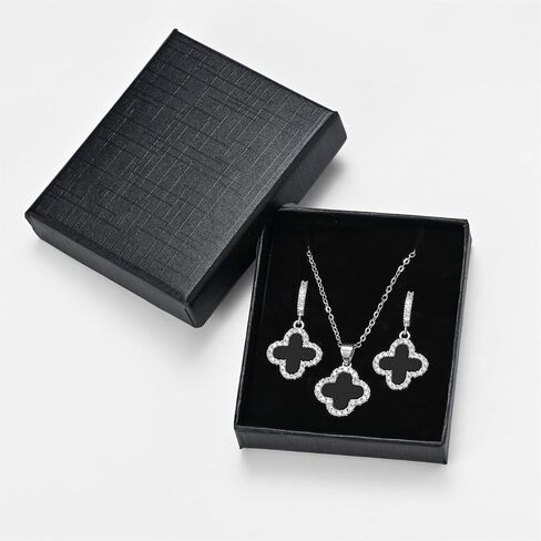 Clover Necklace and Clover Earrings Black White Green Red Pendant 18k Gold Plated Lucky Clover Jewelry Set for Women Trendy in Saudi Arabia