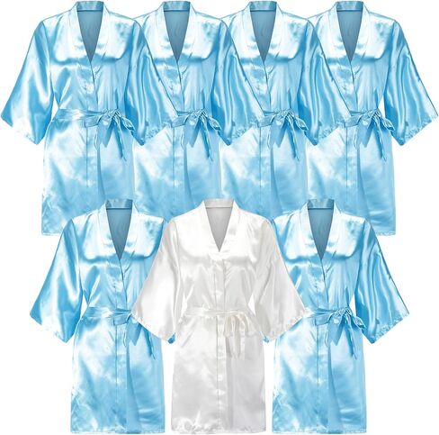 EPLAZA 7 Pcs Women Silky Satin Robe Wedding Bridal Party Bride Bridesmaid Robes Kimono Loungewear Dressing Gowns in Saudi Arabia