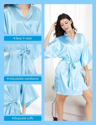 EPLAZA 7 Pcs Women Silky Satin Robe Wedding Bridal Party Bride Bridesmaid Robes Kimono Loungewear Dressing Gowns in Saudi Arabia