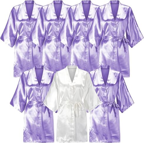 EPLAZA 7 Pcs Women Silky Satin Robe Wedding Bridal Party Bride Bridesmaid Robes Kimono Loungewear Dressing Gowns in Saudi Arabia