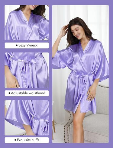 EPLAZA 7 Pcs Women Silky Satin Robe Wedding Bridal Party Bride Bridesmaid Robes Kimono Loungewear Dressing Gowns in Saudi Arabia