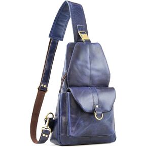 Handmade World Genuine Leather Crossbody Backpack Chest Shoulder Sling Bag Travel Hiking for Men Purse Daypack