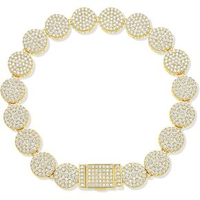 14K Gold Plated Cubic Zirconia Classic Tennis Bracelet | Disc Diamond Bracelet | Flower Tennis Bracelets | Gold Tennis Necklace for Women | 4mm CZ, Size 7.5-18 Inch