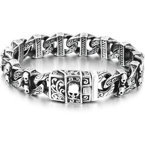 Stainless Steel Gothic Skull Linked Chain Bracelet,Cool Biker Gothic Bracelet for Men and Women