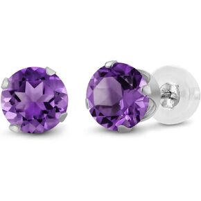 Gem Stone King 10K White Gold Gemstone Birthstone Stud Earrings | 6MM Round | White Gold Earrings For Women