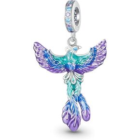 GNOCE Phoenix Peacock Pendant Charms for Bracelet/Necklace 925 Sterling Silver Dangle Charms for Women Girls Wife Daughter Jewelry Gift