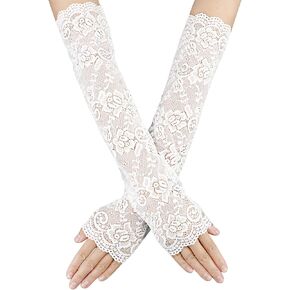 Women's Long Lace Fingerless Gloves Floral Lace Elbow Length Arm Sleeves Long Lace Floral Gloves for Tea Party