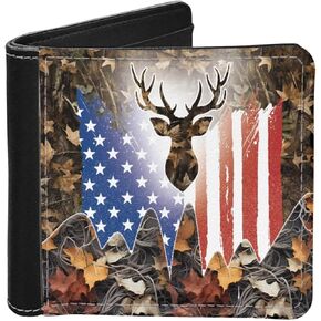 Men's Bifold Wallet American Flag 4th July Fish Print Slim PU Leather RFID Blocking Wallets for Men Boys