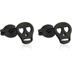 TGNEL Titanium Earrings Halloween Earrings for Women Men, Gothic Skull/Bat Earrings Halloween Stud Earrings Hypoallergenic for Men Women Silver/Black