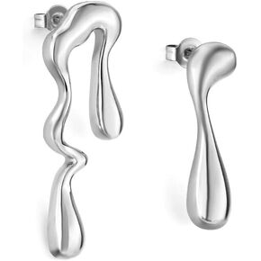 Asymmetric Teardrop Irregular Drop Dangle Earrings for Women Dainty Minimalist 14K Gold Plated Stainless Steel Waterdrop Trendy Unique Dangling Hypoallergenic Fashion Jewelry Gift