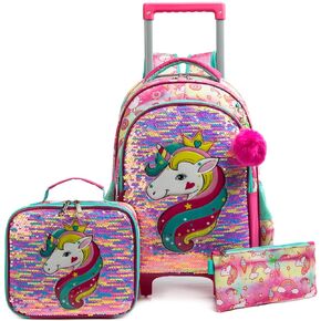 Egchescebo School Kids Rolling Backpack for Girls With Wheels Trolley Wheeled Backpacks