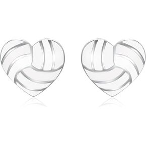 925 Sterling Silver Heart Softball Volleyball Earrings Stud Hypoallergenic Softball Mom Jewelry Gifts for Women Player Lover