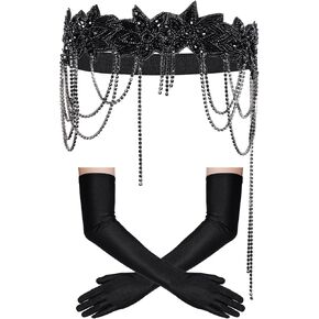 1920s Flapper Great Gatsby Accessories Set 1920s headpiece Roaring 20s Headband Long Gloves for Women