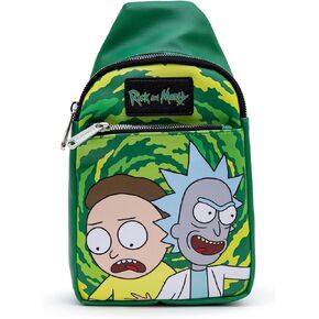 Buckle-Down Rick and Morty Vegan Leather Crossbody Sling Bag with Adjustable Straps