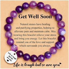 Get Well Soon Gifts Cancer Care Gifts for Women Natural Stone Amethyst Healing Bracelet Inspirational Bracelet for Women Trendy