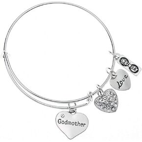 Infinity Collection - Godmother Gifts, Godmother Charm Bangle Bracelet, Religious Jewelry Baptism Thank You Gift