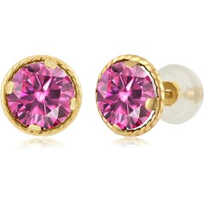 Gem Stone King 14K Gold 6MM Round Gemstone Birthstone Stud Earrings | Gold Earrings For Women