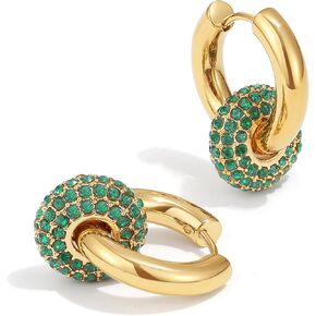 18K Gold Plated Convertible Chunky Hoop Earrings for Women 2 in 1 Design, | Cubic Zirconia Chunky Huggie Earrings | CZ Drop Dangle Earrings