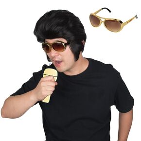 Miss U Hair Men's Brown 70s Party Wigs Mullet Wig Halloween Wig with 70s Accessories Necklace Glasses Mustache
