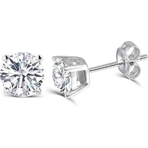 DovEggs Platinum Plated Silver Post 1CTW 5mm Heart Arrows Cut Moissanite Stud Earrings Sterling Silver Push Back for Women