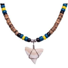 BlueRica Shark Tooth on Coconut Shell Beads Necklace (18" 3U)